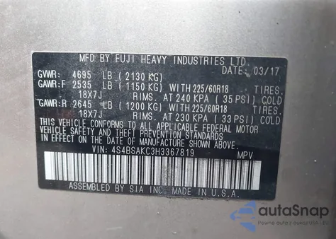 2017 Subaru Outback 2.5I Limited from USA, damaged, VIN 4S4BSAKC3H3367819